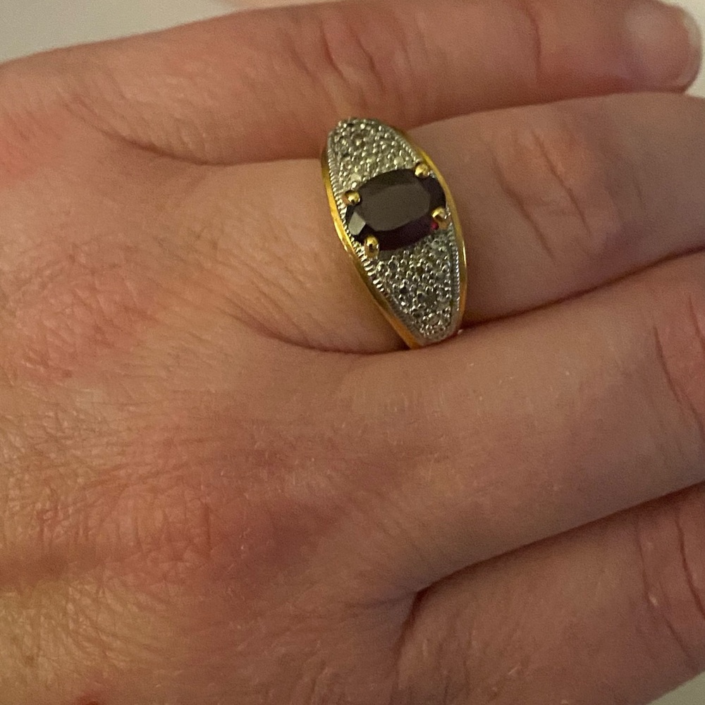 Elegant Gold and Silver Ring with Red Stone